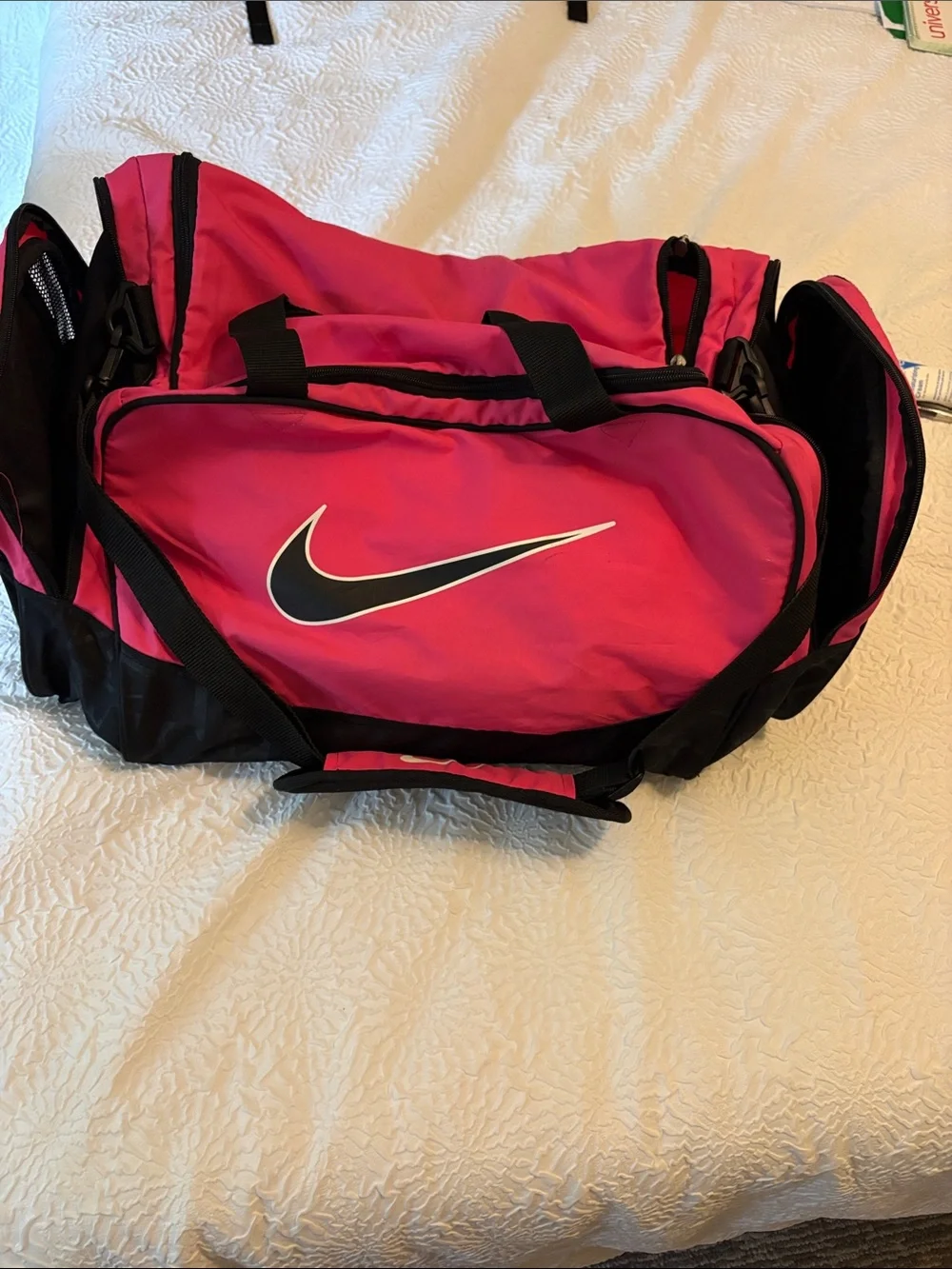 Nike Hot Pink and Black Gym Duffel with Swoosh Logo